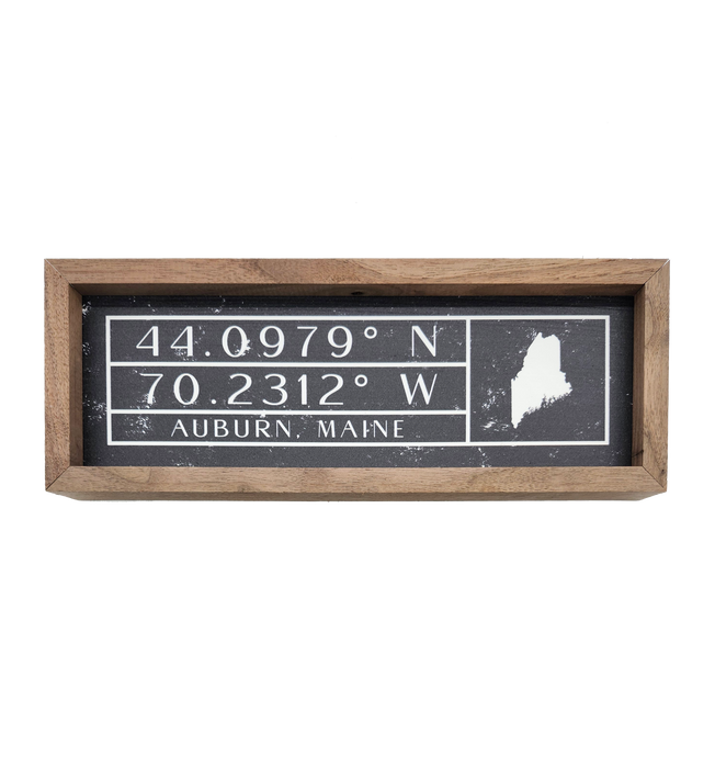 Longitude Latitude Lewiston Auburn Wooden Signs