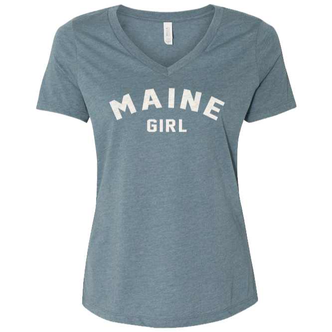 Maine Girl White Text V-Neck T-Shirt