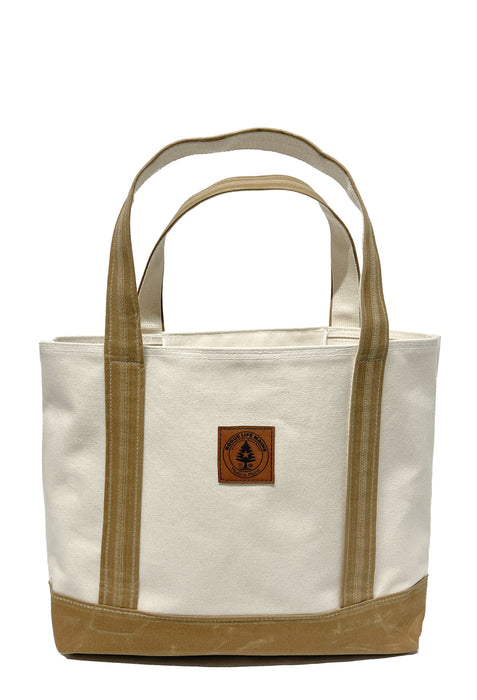 Tan Wax Canvas Large Tote Bag With Inside Zip Pocket