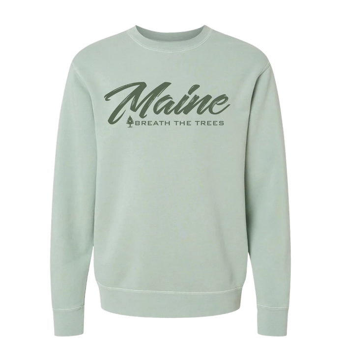 Maine 'Breathe The Trees' Embroidered Crew Sweatshirt - Sage