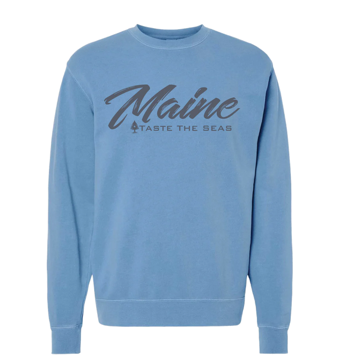 Maine 'Taste The Seas' Embroidered Crew Sweatshirt - Light Blue